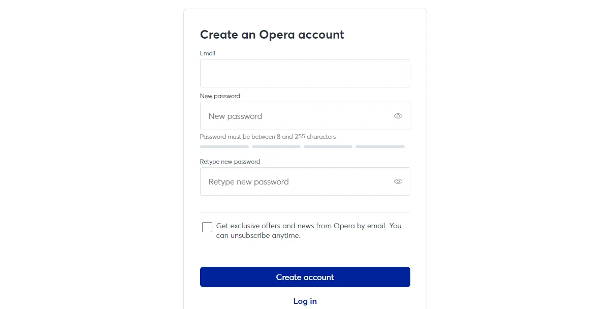 create an opera account