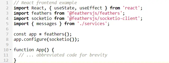 React frontend utilizes the Feathersjs client library
