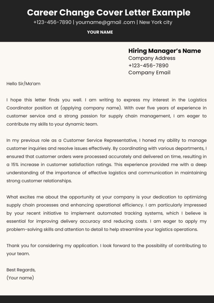 Career Change Cover Letter Example