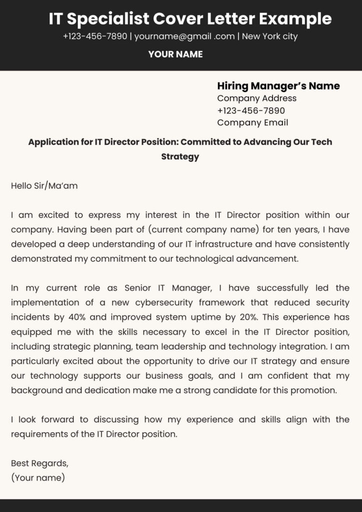 IT specialist cover letter example