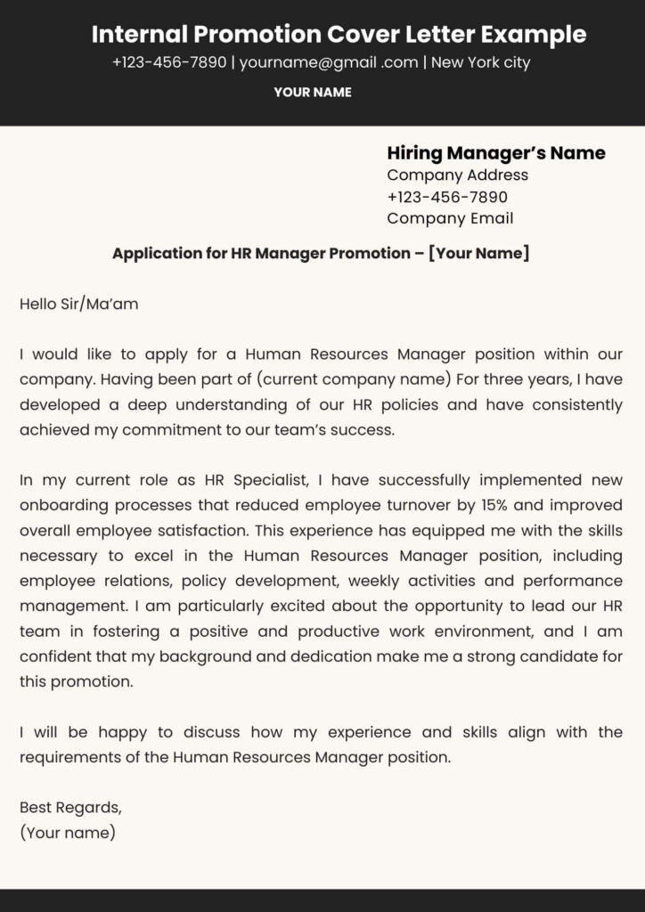 Internal Promotion Cover Letter Example