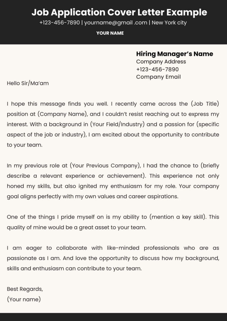 Job Application Cover Letter Example