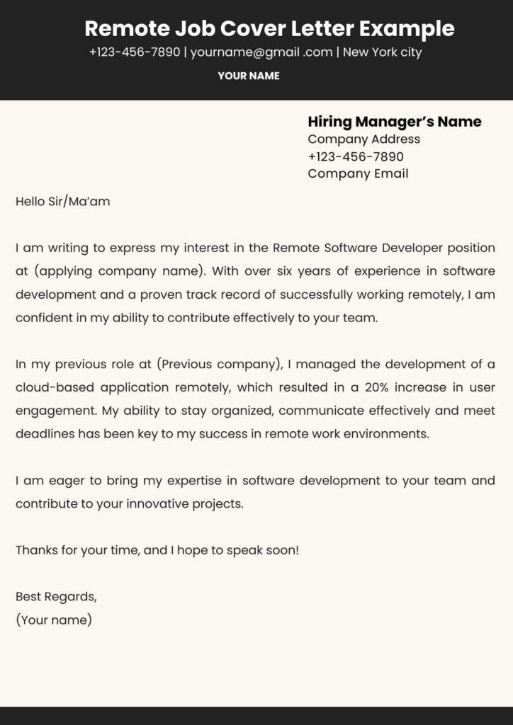 Remote Job Cover Letter Example