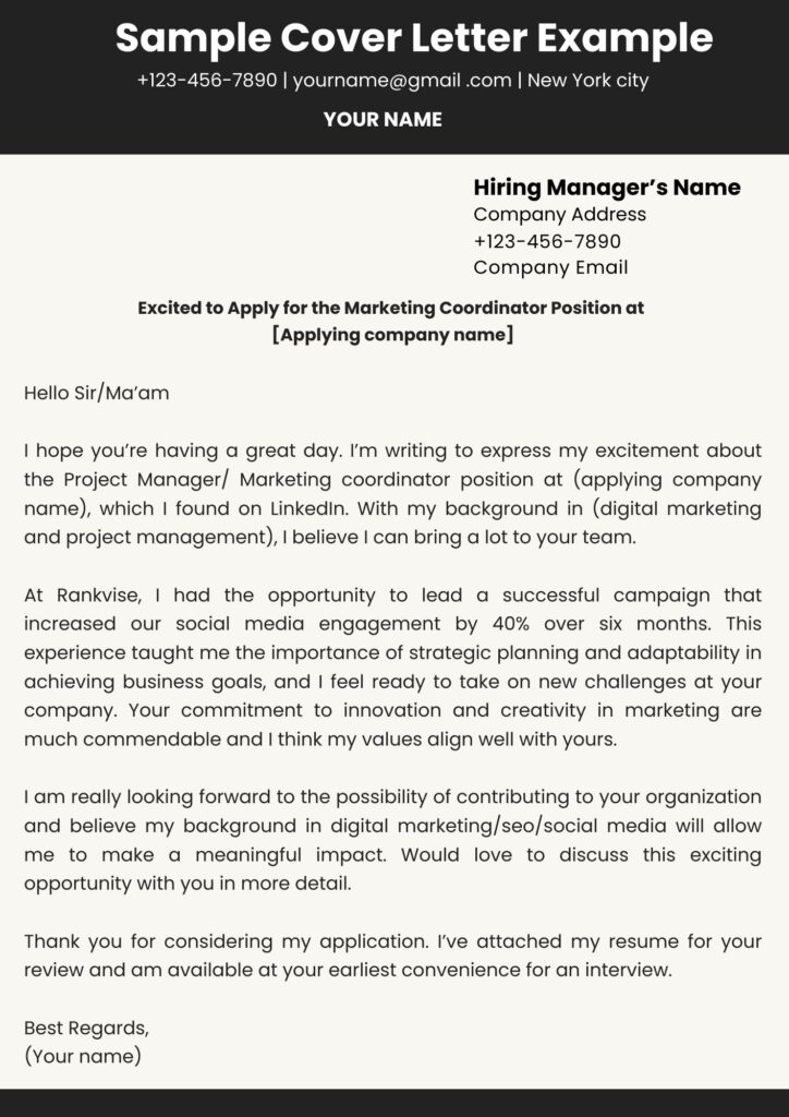 Sample Cover Letter Example