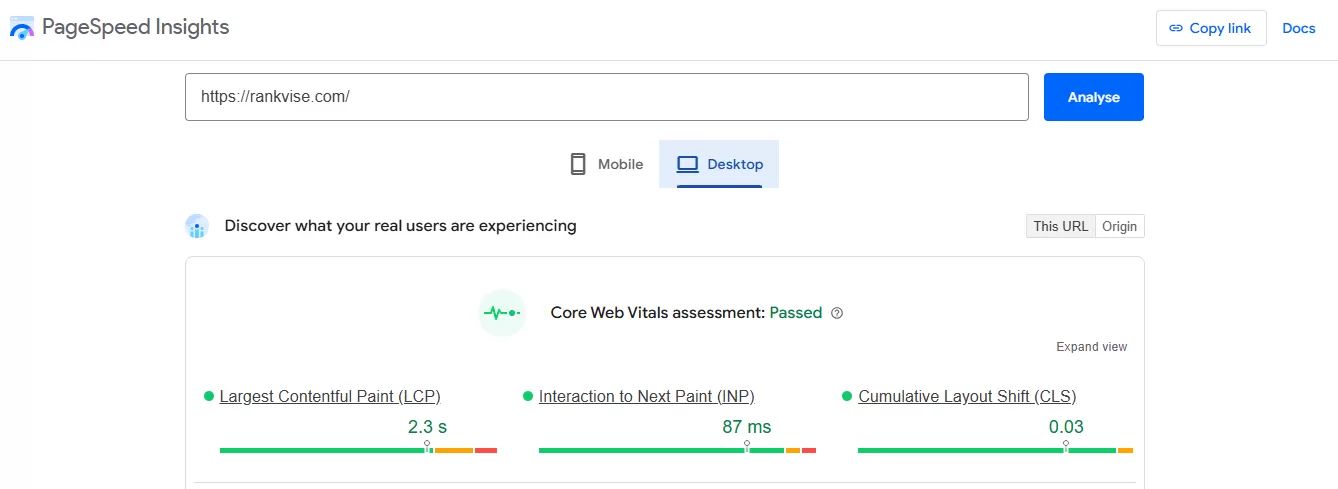 core web vital test