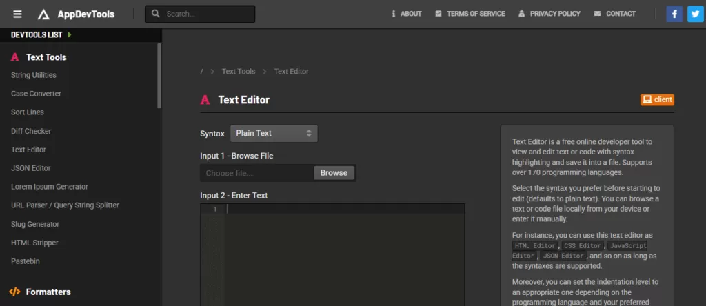 App DevTools Text Editor