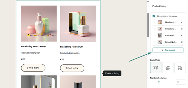 Adding products to emails