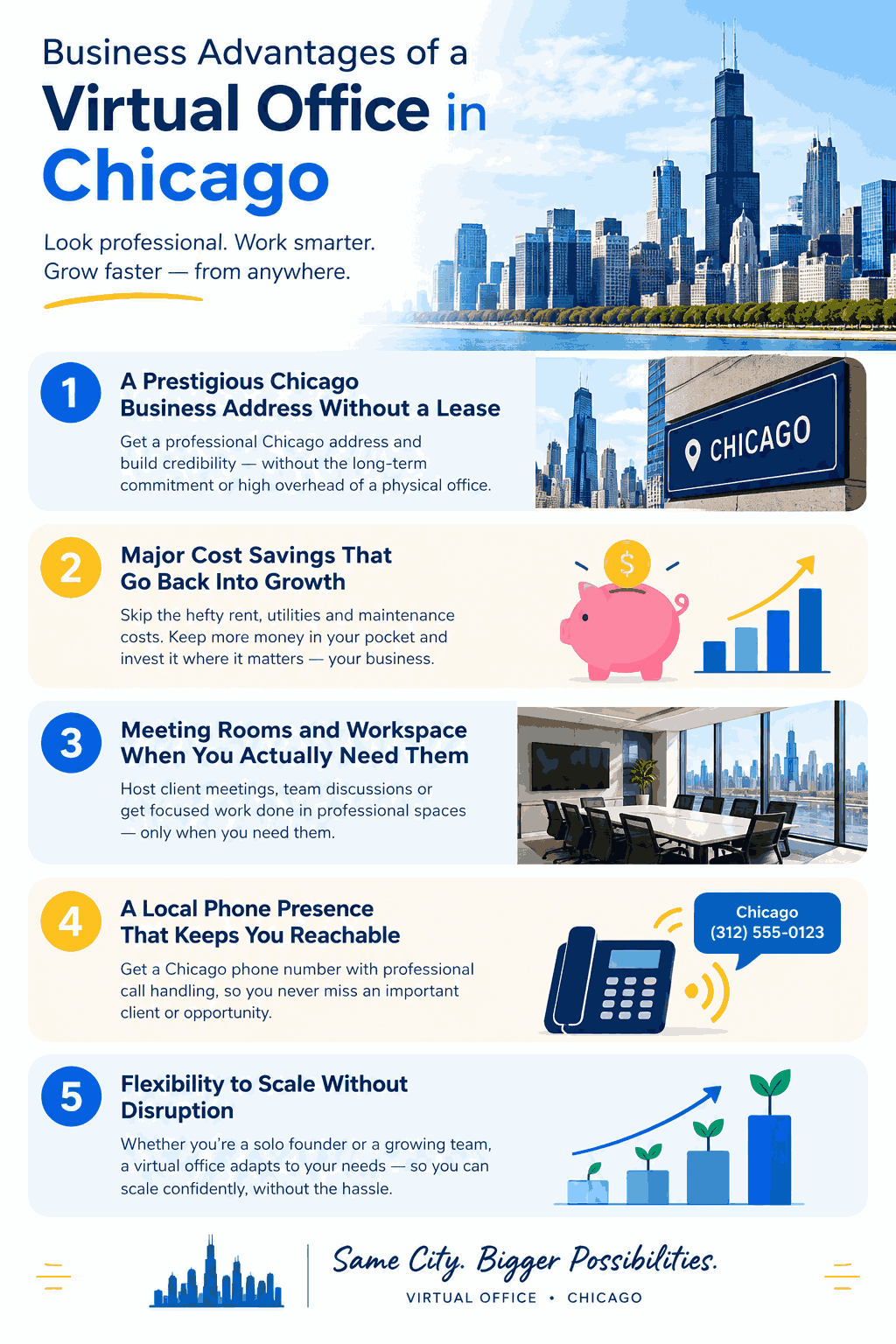 5 Business Advantages of a Virtual Office in Chicago (and What It Won't Do) 3 Business Advantages of a Virtual Office in Chicago
