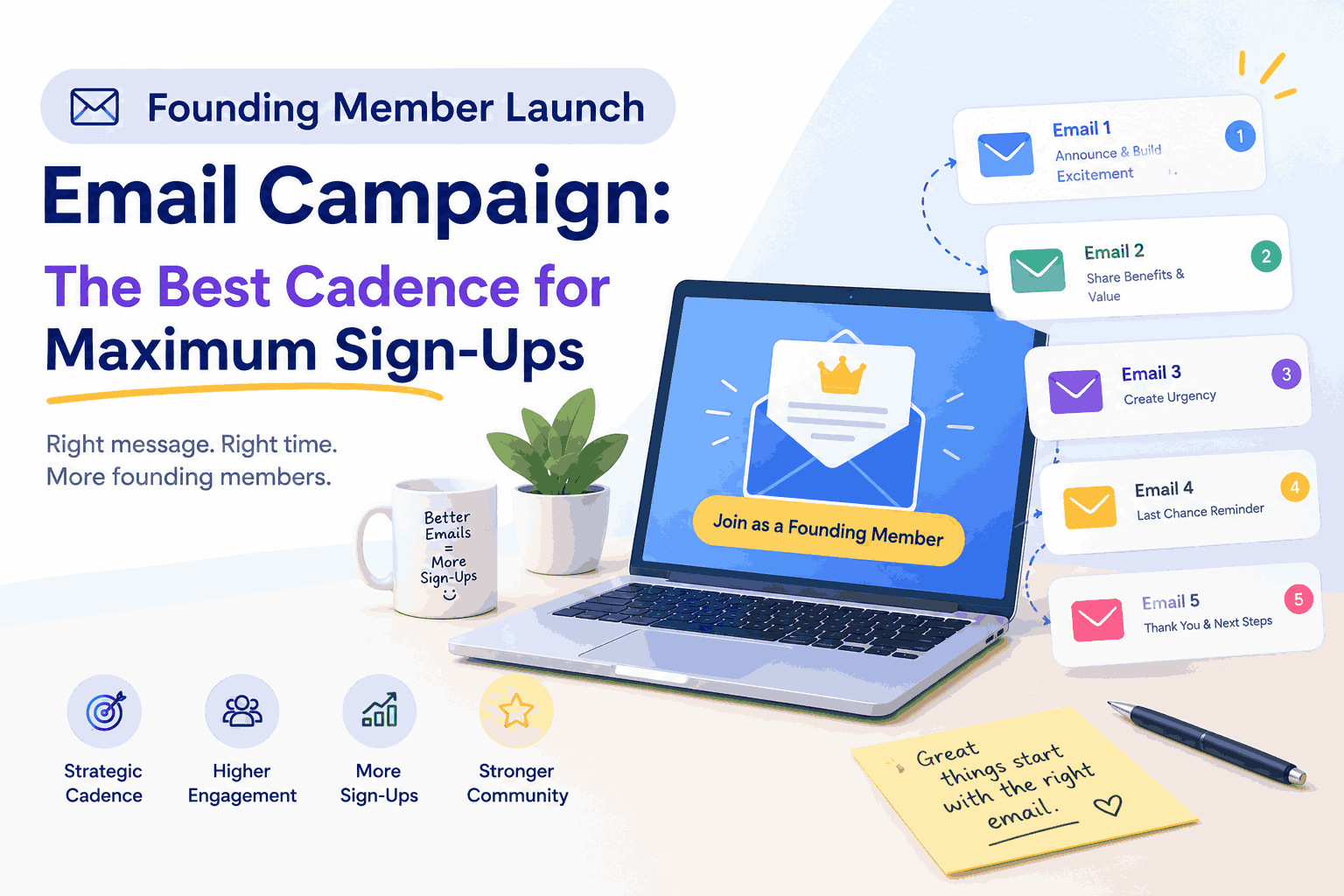 Founding Member Launch Email Campaign: The Best Email Cadence for Maximum Sign-Ups 3 founding Member Email Campaign Launch